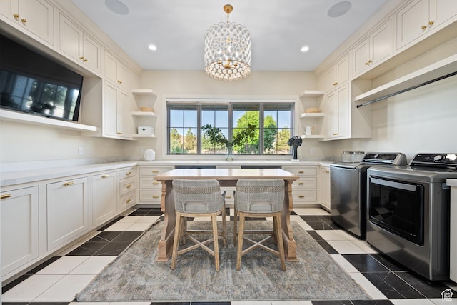 2916 S 300 E, Washington, UT 84780 - kitchen with open shelves, separate washer and dryer, a chandelier, light countertops, and recessed lighting