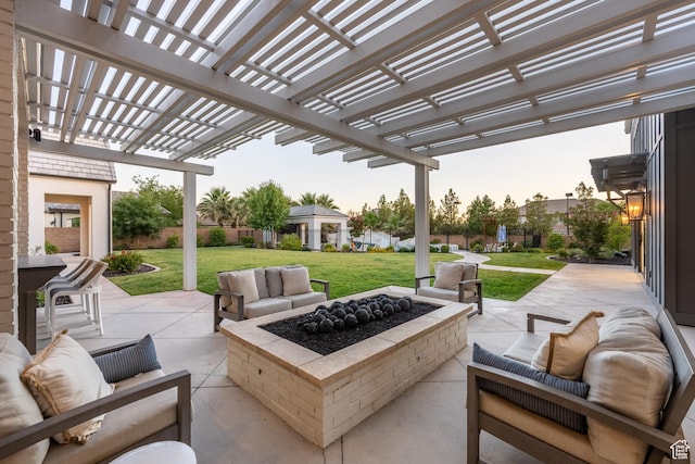 2916 S 300 E, Washington, UT 84780 - fenced backyard featuring an outdoor living space with a fire pit, a patio, and a pergola
