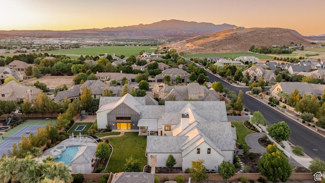 2916 S 300 E, Washington, UT 84780 - aerial view of property and surrounding area with a mountain backdrop and a pool