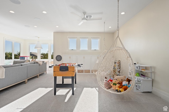 2916 S 300 E, Washington, UT 84780 - recreation room with ceiling fan, light carpet, and recessed lighting