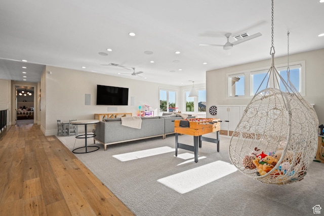 2916 S 300 E, Washington, UT 84780 - playroom featuring ceiling fan, recessed lighting, and hardwood / wood-style floors