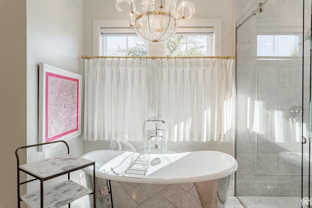 2916 S 300 E, Washington, UT 84780 - bathroom with a freestanding tub, a chandelier, and a stall shower