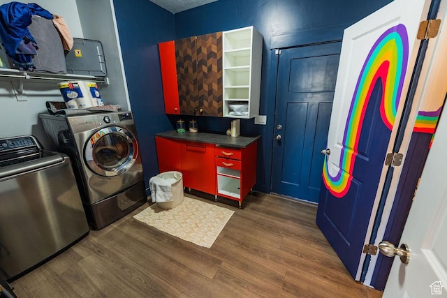 7390 N Pawnee Rd, Eagle Mountain, UT 84005 - laundry area with dark wood-type flooring and washer and dryer