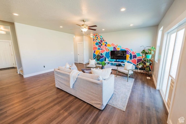 7390 N Pawnee Rd, Eagle Mountain, UT 84005 - living room with wood finished floors, recessed lighting, and ceiling fan