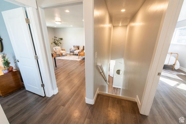 7390 N Pawnee Rd, Eagle Mountain, UT 84005 - hallway featuring an upstairs landing, wood finished floors, and recessed lighting