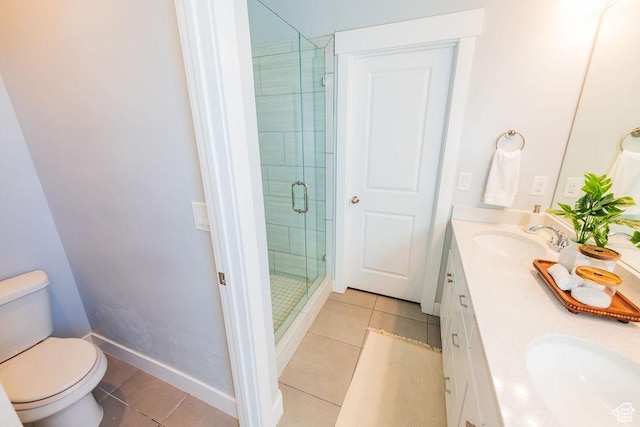 7390 N Pawnee Rd, Eagle Mountain, UT 84005 - bathroom featuring tile patterned flooring, double vanity, and a stall shower