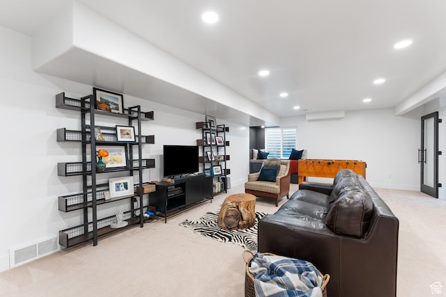 4974 W Diamondback Dr, Riverton, UT 84096 - living area featuring carpet floors, recessed lighting, and a wall mounted AC