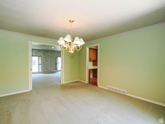 4893 S Regency St, Holladay, UT 84117 - spare room featuring a chandelier, carpet flooring, and crown molding