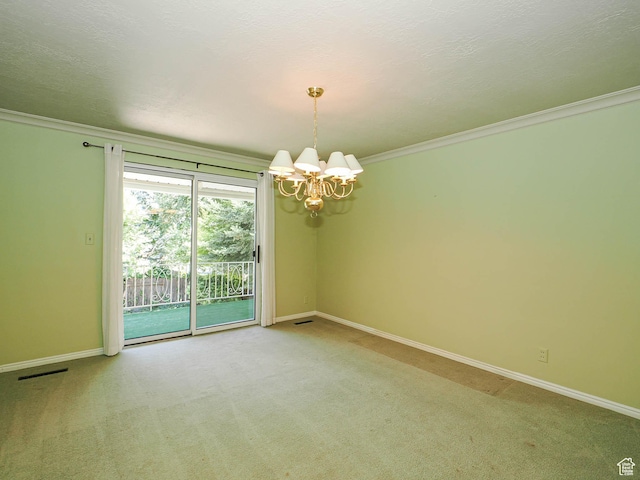 4893 S Regency St, Holladay, UT 84117 - spare room featuring a chandelier, carpet floors, and crown molding
