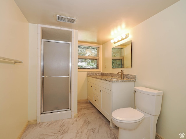 4893 S Regency St, Holladay, UT 84117 - bathroom featuring vanity, a shower stall, and marble look tile flooring