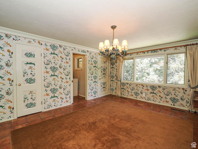 4893 S Regency St, Holladay, UT 84117 - tiled empty room with a chandelier, ornamental molding, and wallpapered walls