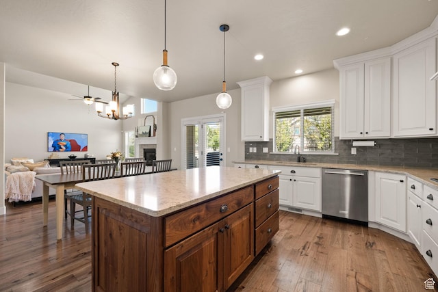 13571 S Meadow Heights Ln, Draper, UT 84020 - kitchen with dishwasher, open floor plan, tasteful backsplash, wood finished floors, and recessed lighting