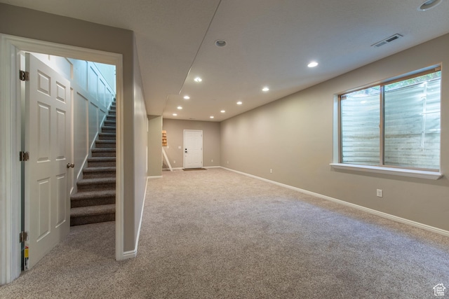 552 E Sunset Stream Way, Draper, UT 84020 - below grade area featuring carpet floors, recessed lighting, and stairway