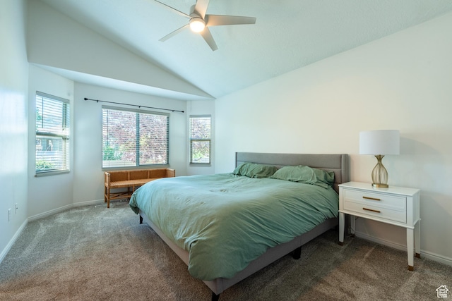 552 E Sunset Stream Way, Draper, UT 84020 - carpeted bedroom with multiple windows, vaulted ceiling, and a ceiling fan