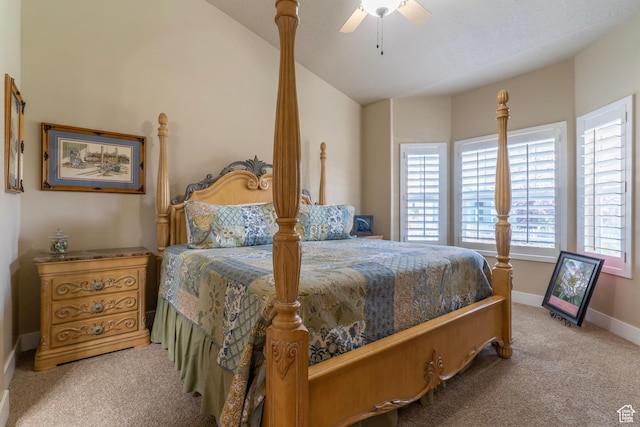 10296 S Salmon Dr, South Jordan, UT 84095 - bedroom with carpet floors, vaulted ceiling, and a ceiling fan