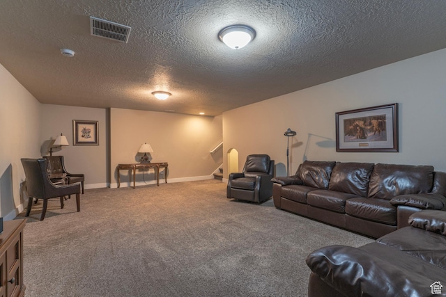10296 S Salmon Dr, South Jordan, UT 84095 - carpeted living area with stairs and a textured ceiling