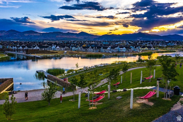 10296 S Salmon Dr, South Jordan, UT 84095 - aerial view at dusk of a water and mountain view and a residential view