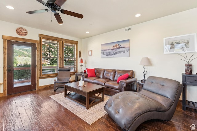 9855 Vista Dr Unit 103, Heber City, UT 84032 - living room featuring wood-type flooring, a ceiling fan, and recessed lighting