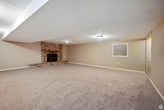 8916 S Cobble Crest Ln E, Sandy, UT 84093 - unfurnished living room with carpet flooring and a brick fireplace