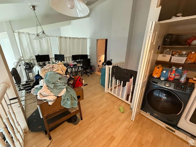 1012 W 3550 N, Pleasant View, UT 84414 - dining area featuring washer / clothes dryer, a desk, and wood finished floors