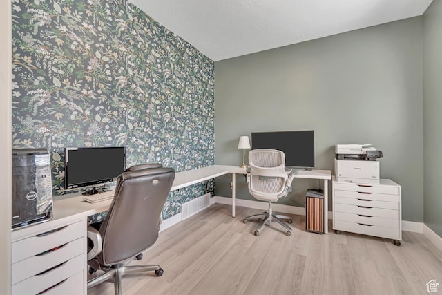 4913 E Golden Meadow Xing, Eagle Mountain, UT 84005 - office space featuring wallpapered walls, wood finished floors, and an accent wall
