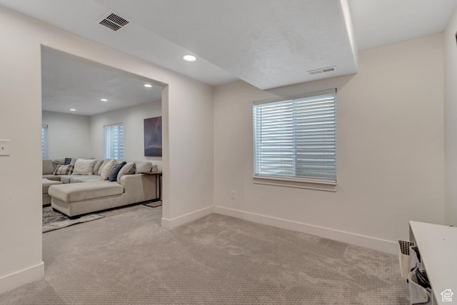 4913 E Golden Meadow Xing, Eagle Mountain, UT 84005 - living room featuring light colored carpet and recessed lighting