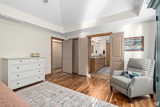 9116 Silver Lake Dr, Cedar Hills, UT 84062 - bedroom featuring dark wood-style floors, ensuite bathroom, and high vaulted ceiling