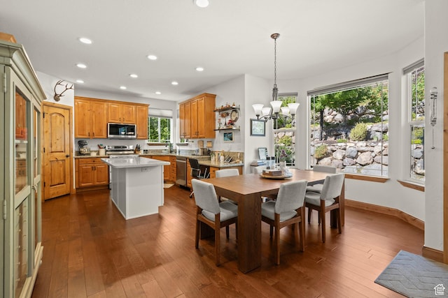 9116 Silver Lake Dr, Cedar Hills, UT 84062 - dining area with recessed lighting, dark wood-style floors, and a chandelier