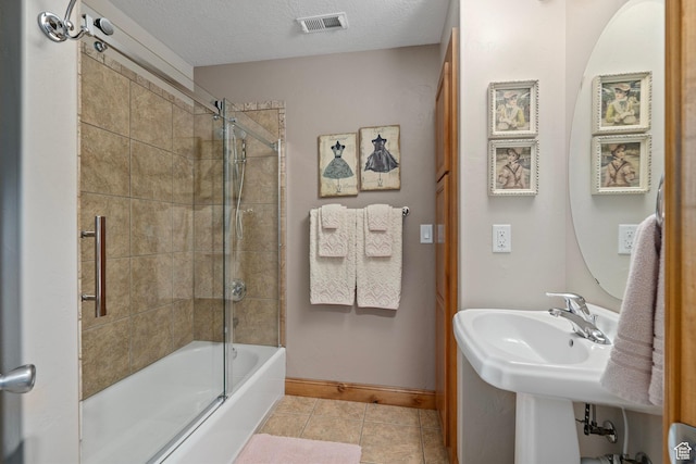 9116 Silver Lake Dr, Cedar Hills, UT 84062 - full bath with enclosed tub / shower combo, tile patterned flooring, and a textured ceiling