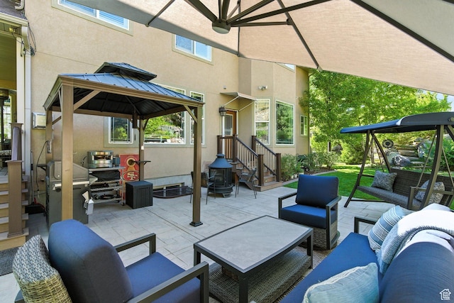 9116 Silver Lake Dr, Cedar Hills, UT 84062 - view of patio with an outdoor living space, a gazebo, and area for grilling