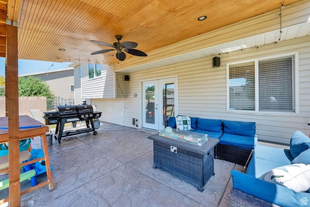1609 N 2275 W, Clinton, UT 84015 - view of patio / terrace featuring outdoor lounge area, outdoor dining area, french doors, and a ceiling fan