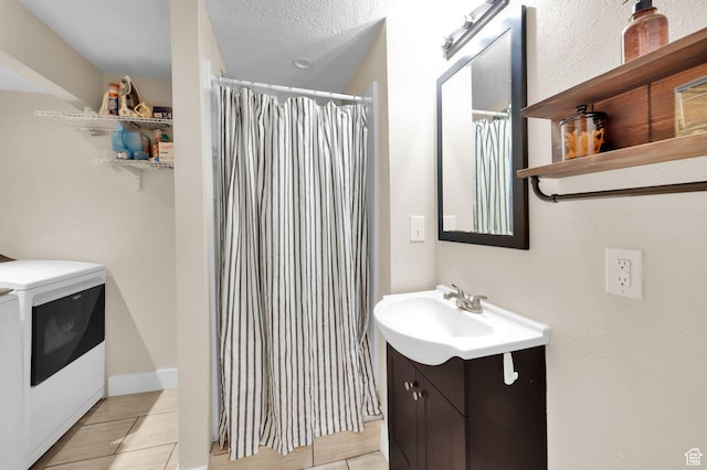1609 N 2275 W, Clinton, UT 84015 - bathroom featuring vanity, tile patterned floors, and a shower with shower curtain