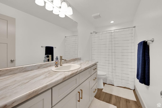 2423 W Cedarline Loop, Stockton, UT 84071 - bathroom with vanity, wood finished floors, recessed lighting, and curtained shower