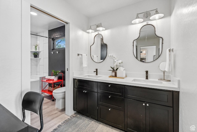 947 Northstar Dr, Park City, UT 84060 - bathroom with double vanity, wood finished floors, and a shower