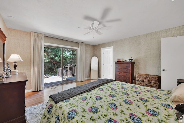 4445 Fillmore Ave, Ogden, UT 84403 - bedroom with access to outside, wood finished floors, and a ceiling fan