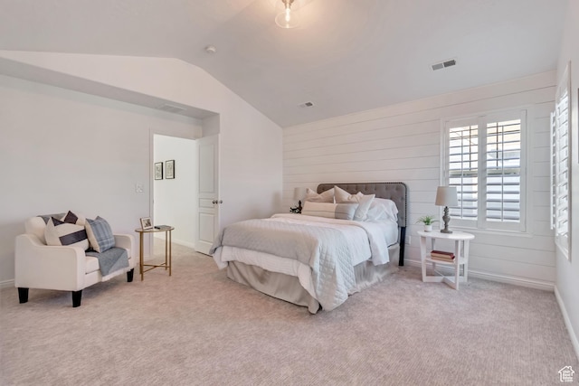 10741 S Topview Rd, South Jordan, UT 84095 - bedroom with lofted ceiling, carpet flooring, and wooden walls