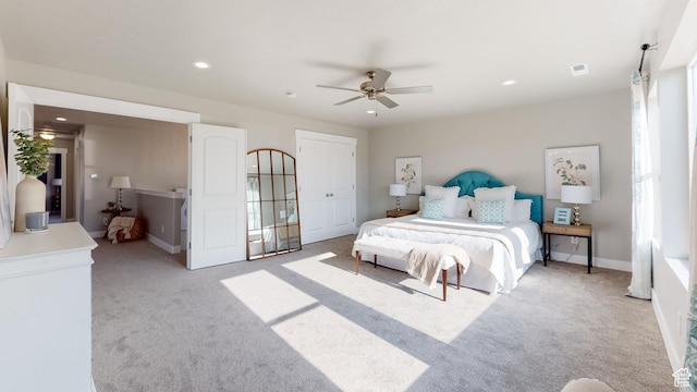 165 S 2800 E Unit 102, Spanish Fork, UT 84660 - bedroom with light carpet, recessed lighting, and ceiling fan
