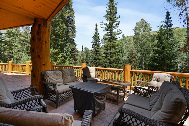 8581 Shingle Mill Dr, Oakley, UT 84055 - wooden terrace with outdoor lounge area