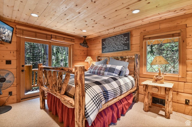 8581 Shingle Mill Dr, Oakley, UT 84055 - bedroom with carpet, recessed lighting, wood walls, and wooden ceiling