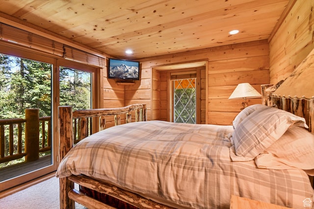 8581 Shingle Mill Dr, Oakley, UT 84055 - bedroom featuring wooden ceiling, recessed lighting, multiple windows, wooden walls, and access to outside