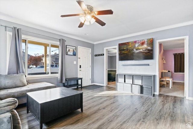 461 S 400 W, Provo, UT 84601 - living area featuring ceiling fan, wood finished floors, and ornamental molding