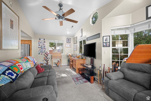 845 N Valley View Dr Unit 917, St George, UT 84770 - carpeted living area with ceiling fan and high vaulted ceiling