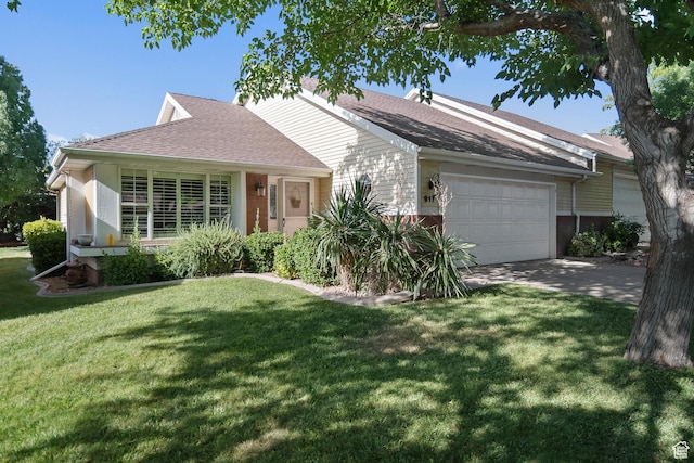 845 N Valley View Dr Unit 917, St George, UT 84770 - ranch-style home featuring an attached garage, a front yard, concrete driveway, a shingled roof, and brick siding