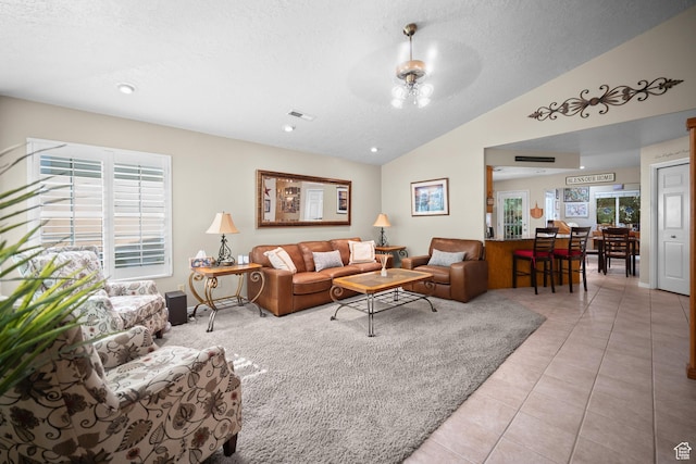 845 N Valley View Dr Unit 917, St George, UT 84770 - living room with lofted ceiling, a ceiling fan, light tile patterned floors, and recessed lighting