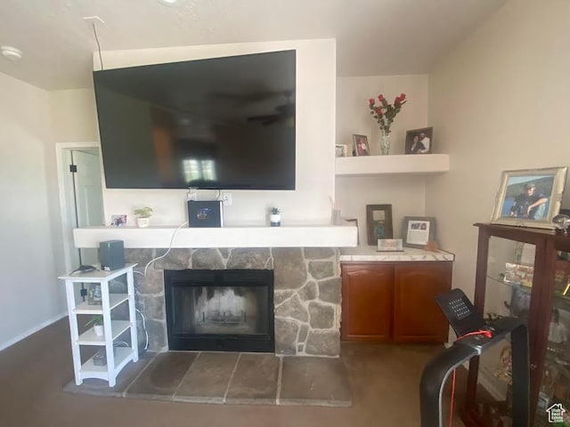 6689 W 7625 S, Myton, UT 84052 - living room with a stone fireplace