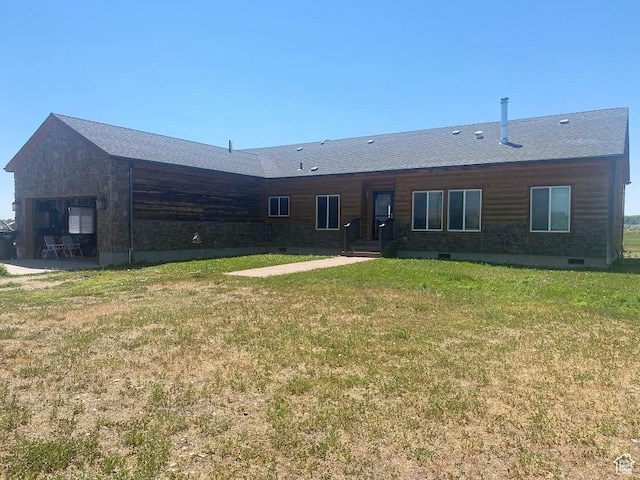 6689 W 7625 S, Myton, UT 84052 - back of house featuring a lawn, crawl space, and roof with shingles