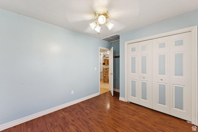 2970 W Shadow Park Dr, West Valley City, UT 84119 - unfurnished bedroom featuring wood finished floors, a closet, and ceiling fan