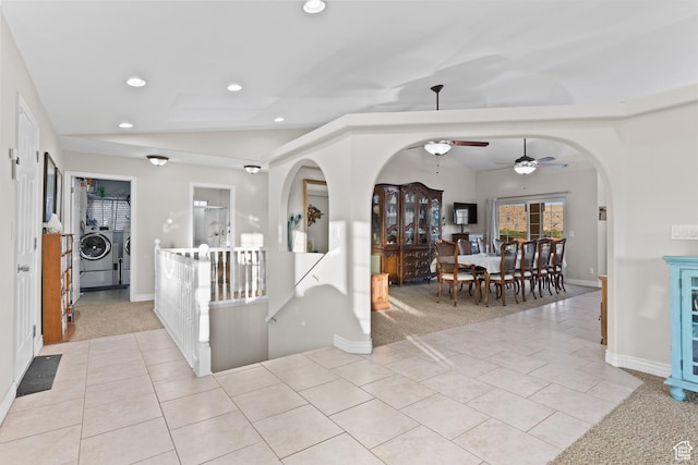 763 W 100 N, Hurricane, UT 84737 - entryway with separate washer and dryer, recessed lighting, light tile patterned floors, a ceiling fan, and arched walkways