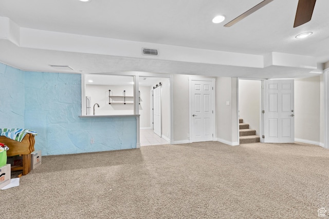 763 W 100 N, Hurricane, UT 84737 - unfurnished living room with carpet floors, stairway, recessed lighting, and ceiling fan