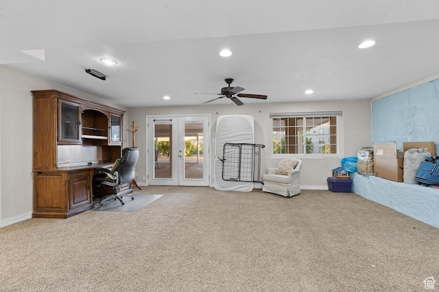 763 W 100 N, Hurricane, UT 84737 - carpeted office with recessed lighting, french doors, plenty of natural light, and ceiling fan